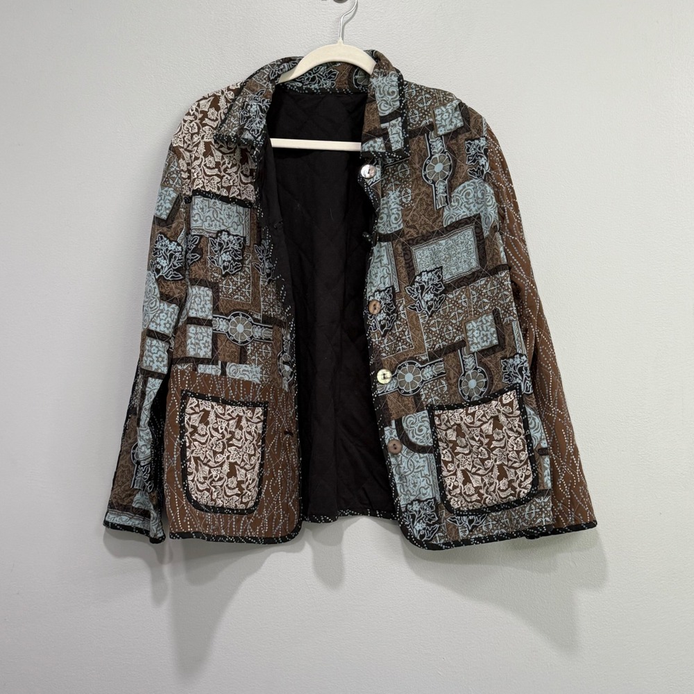 Koos of Course! Reversible Quilted Jacket Silk Patchwork Black Cotton Large